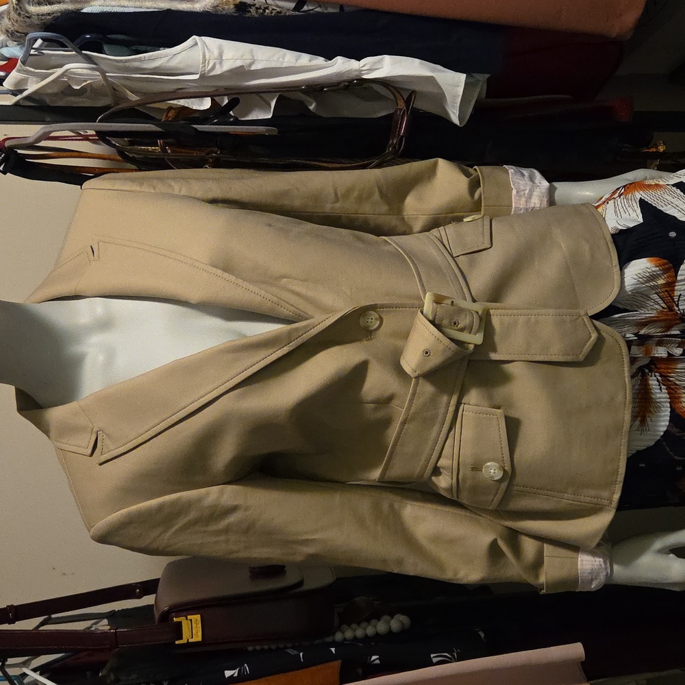 Tristan Belted Fitted Blazer in Tan w Peach Striped Lining